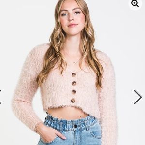 Fuzzy cropped pink sweater